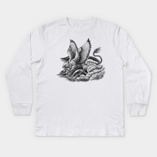 Fierce Mythical Griffin Flying in the Mist Kids Long Sleeve T-Shirt